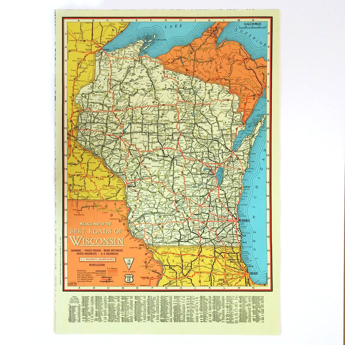 Best Roads of Wisconsin - Vintage Map Reproduction
