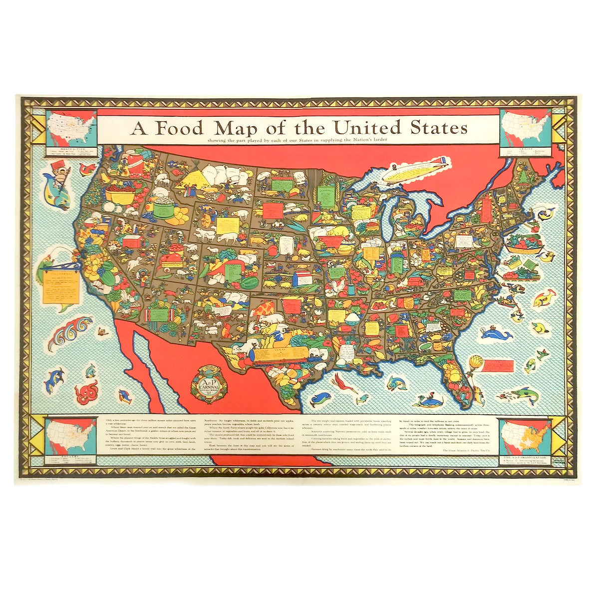 Food Map of the USA - Vintage Map Reproduction