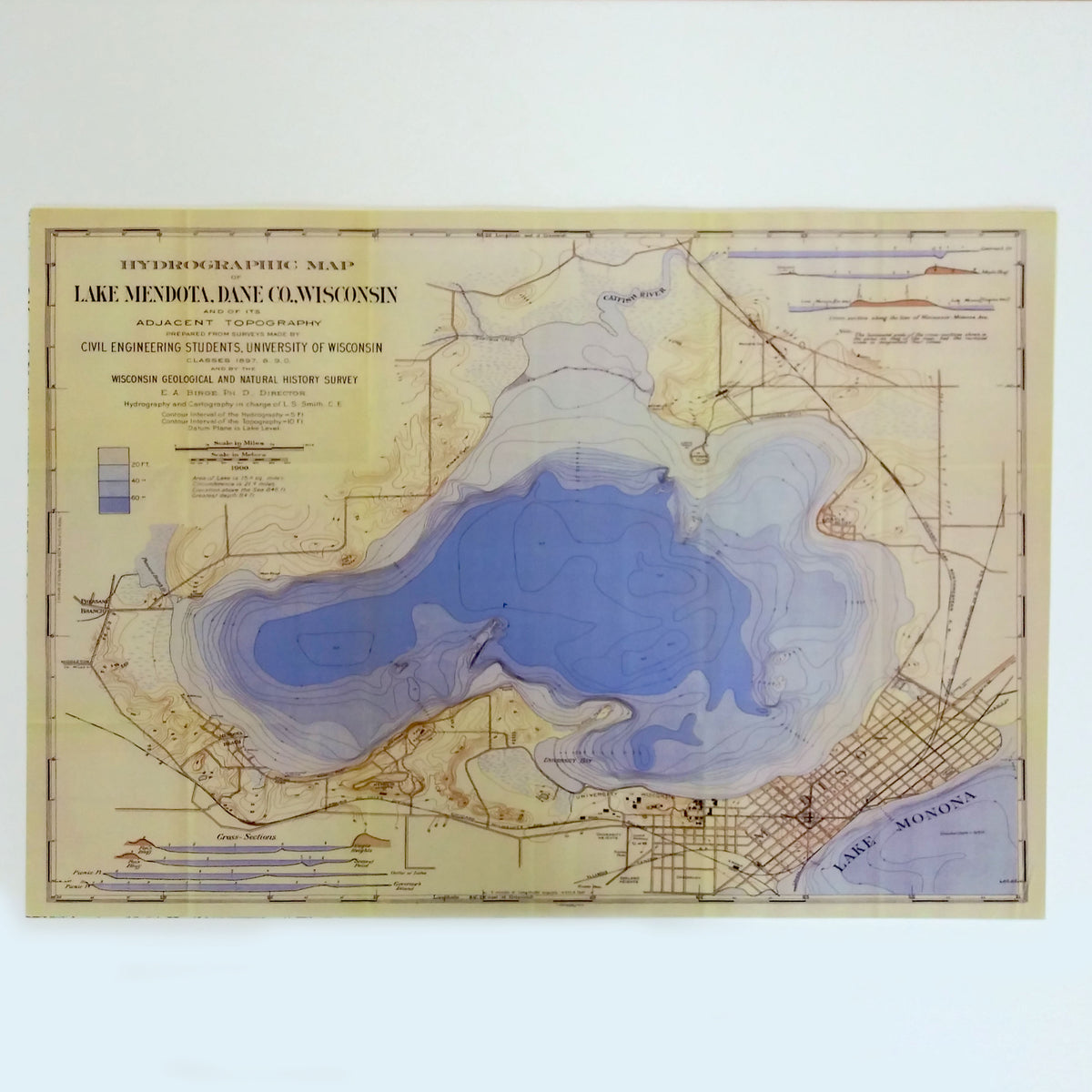 Hydrographic Map of Lake Mendota - Wisconsin - Vintage Map Reproduction