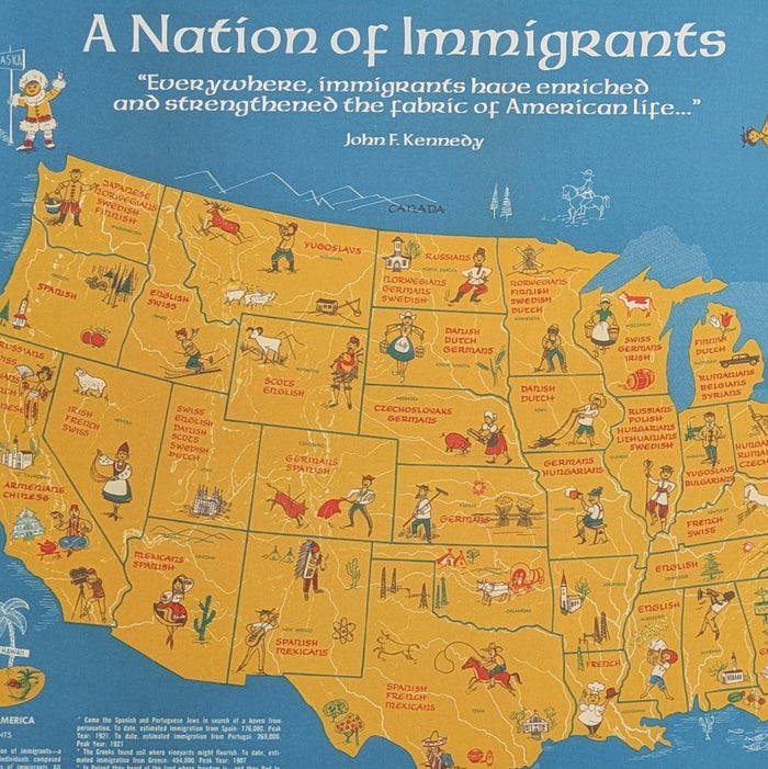 Nation of Immigrants - Vintage Map Reproduction