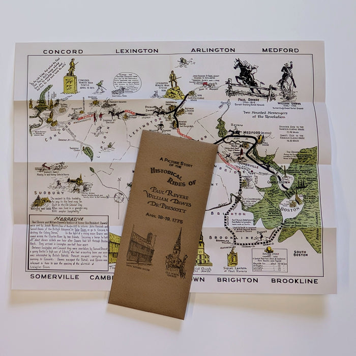 Historic Rides of Paul Revere, William Dawes, and Dr. Prescott - Vintage Map