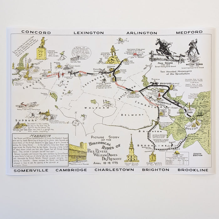 Historic Ride of Paul Revere - Vintage Map
