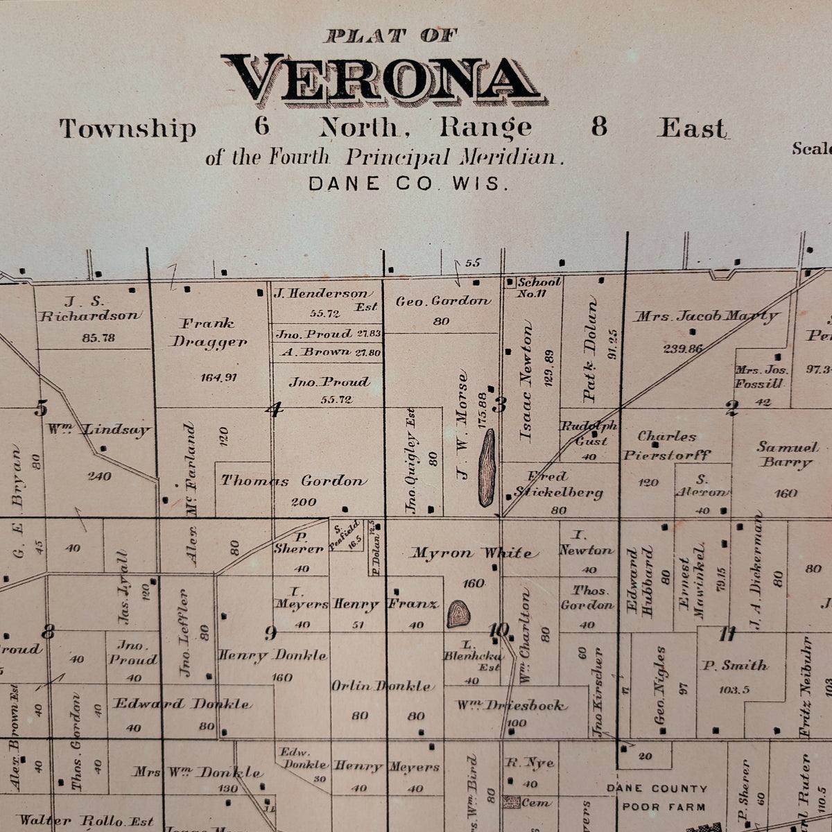 Township of Verona, WI - Vintage Map Reproduction