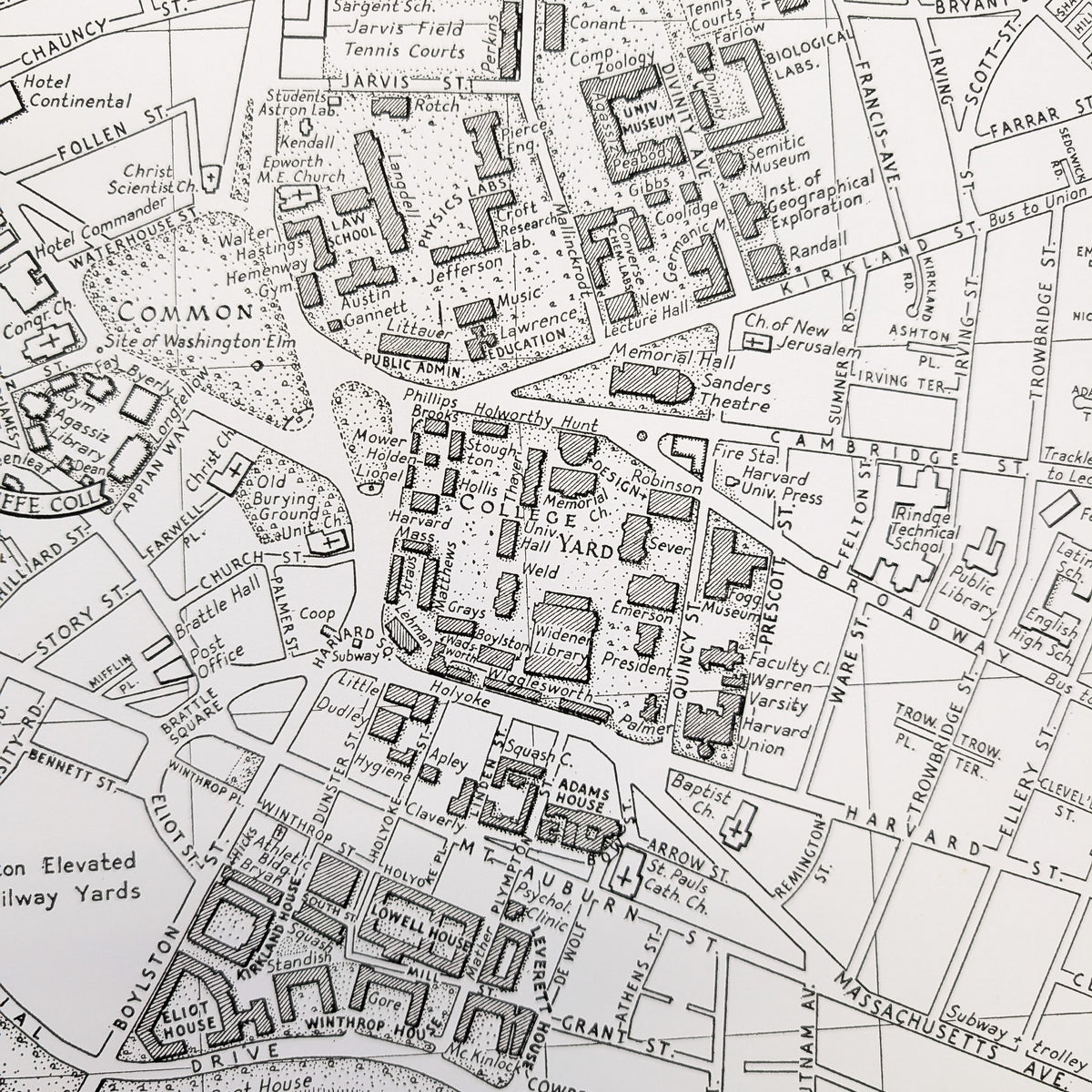 Map of Old Cambridge - Harvard Square Vintage Map