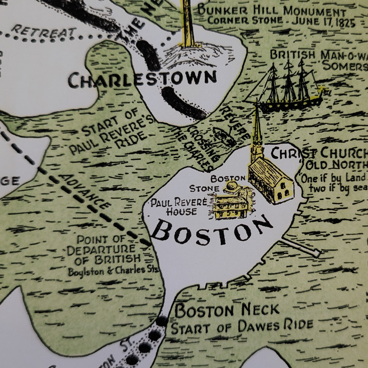 Historic Ride of Paul Revere - Vintage Map