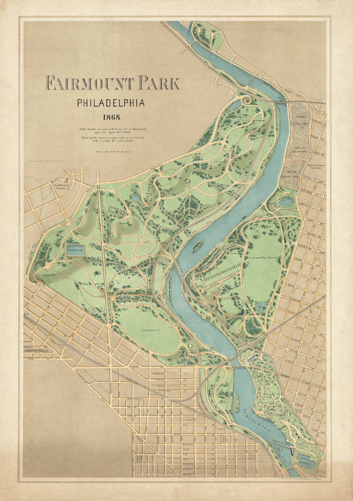 Vintage Fairmount Park Philadelphia Map Gift Wrap
