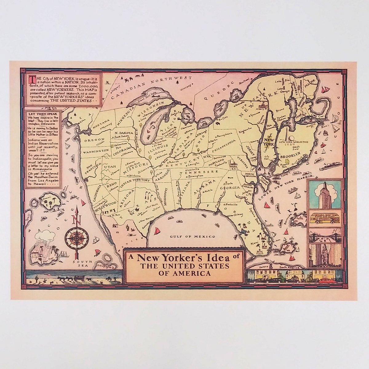 New Yorker's Map of the US - Vintage Map Reproduction