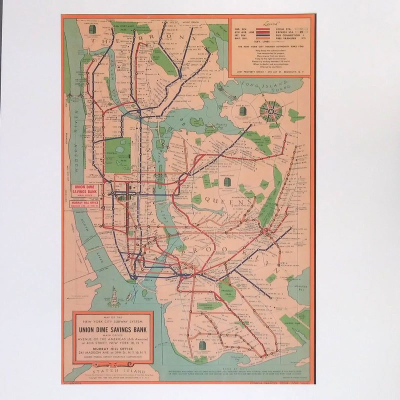 New York City Subway System - Vintage Map Reproduction
